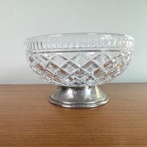Vintage Teleflora Glass Footed Candy Dish with Silver Plate Base